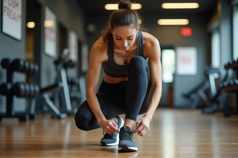 Jeune femme en sport de course dans une salle de gym