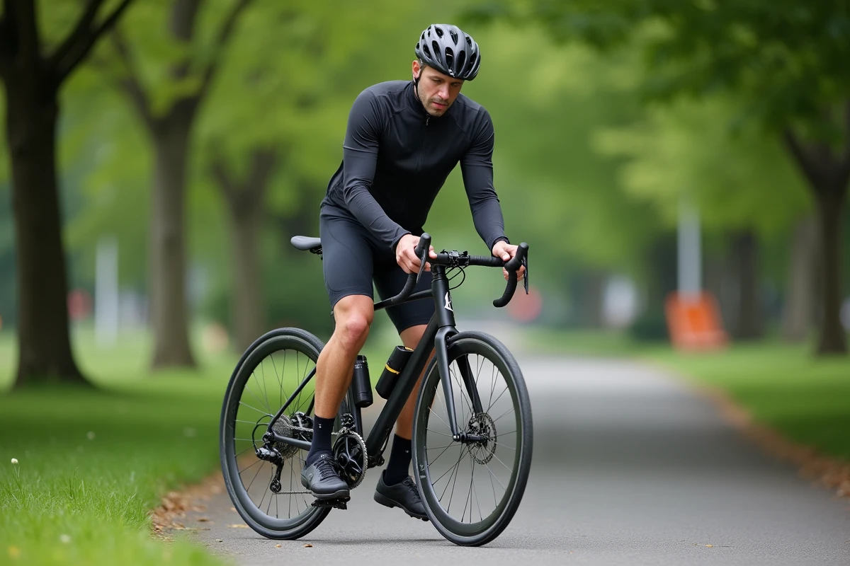 Homme en vélo dans un parc verdoyant